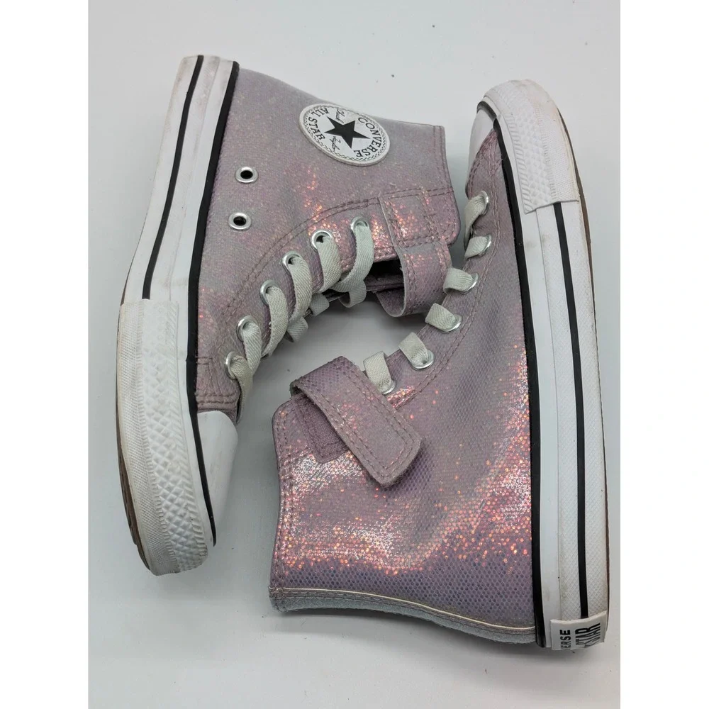 Converse Chuck Taylor Hi Top Girls Size 2 Pink Glitter Iridescent Sneakers